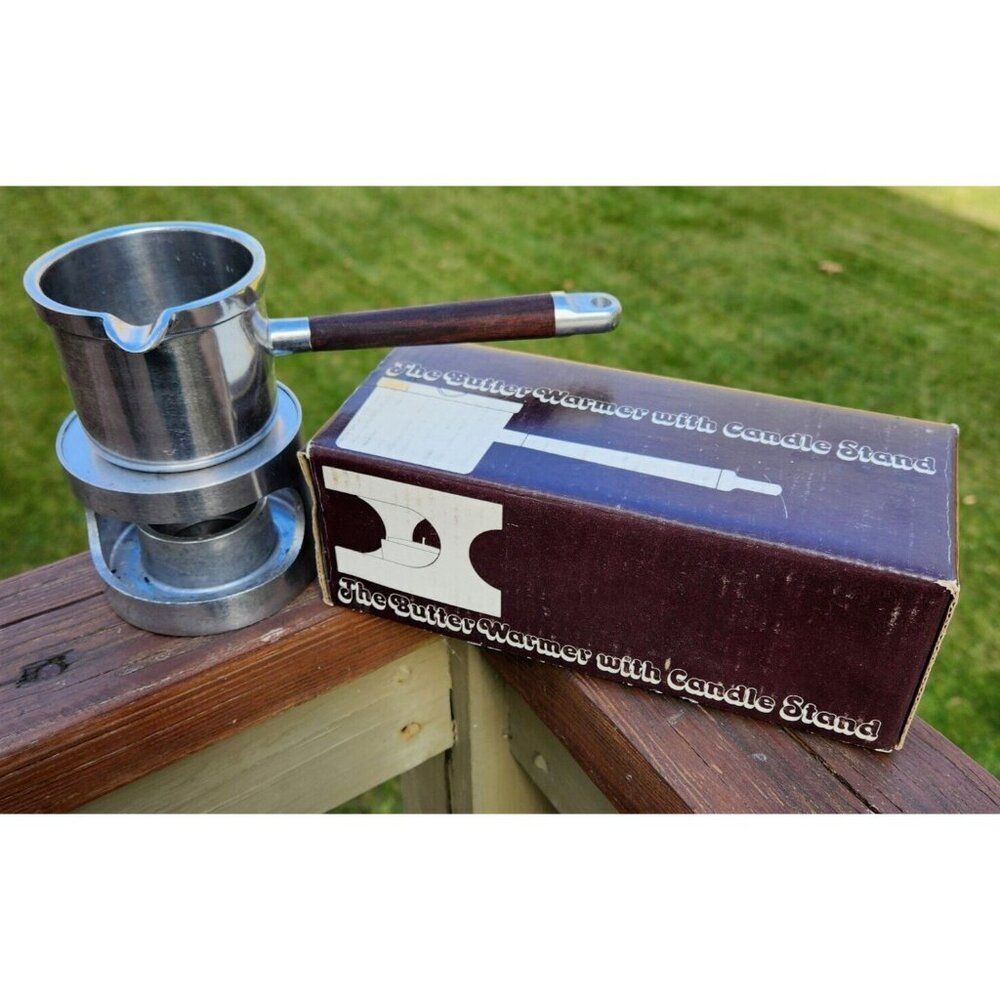 MCM Alfred Knobler Warmer Melting Butter Syrup Pot Teak Wood Handle Japan w Box
